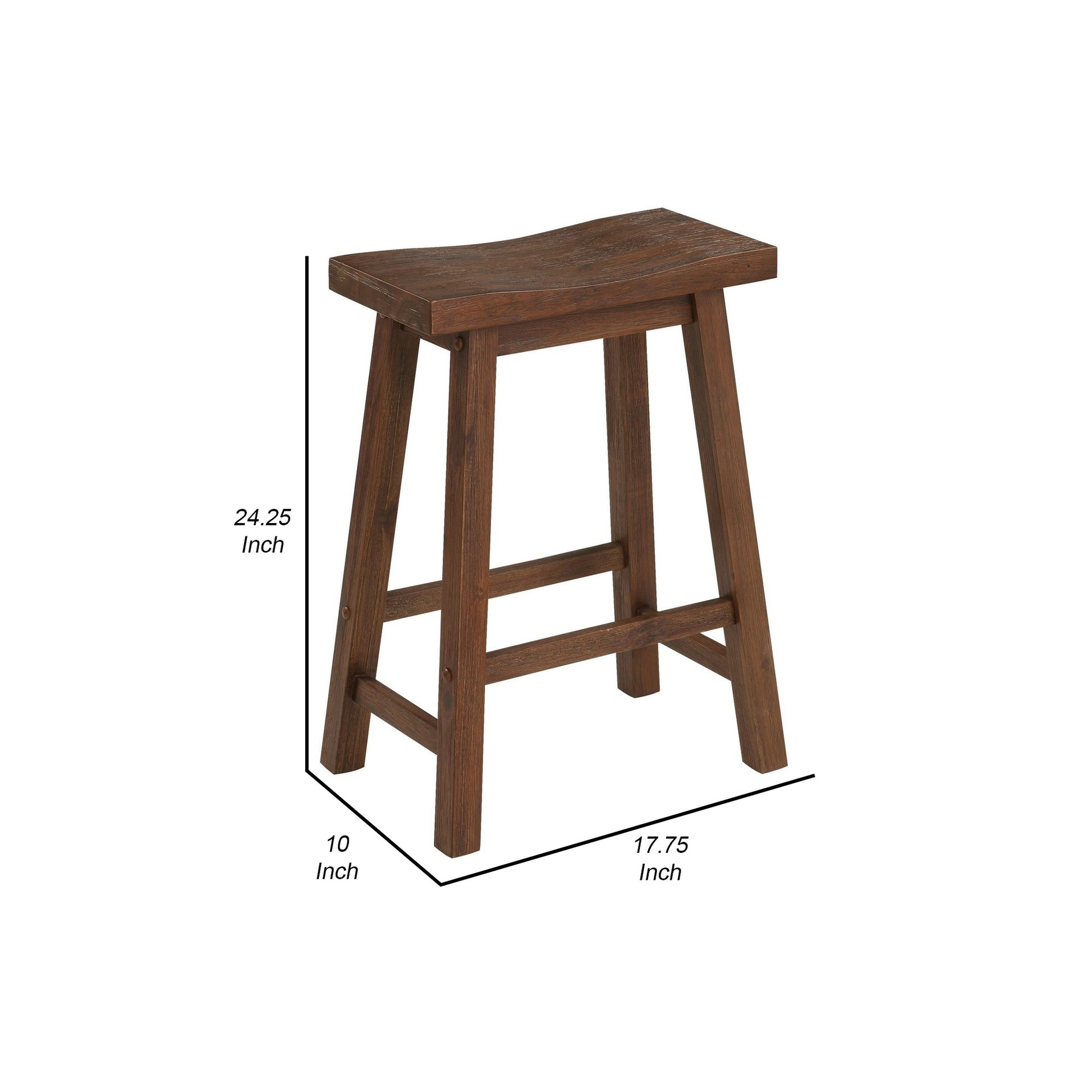 Saddle Design Wooden Counter Stool with Grain Details, Brown By Benzara | Stools | Modishstore - 6