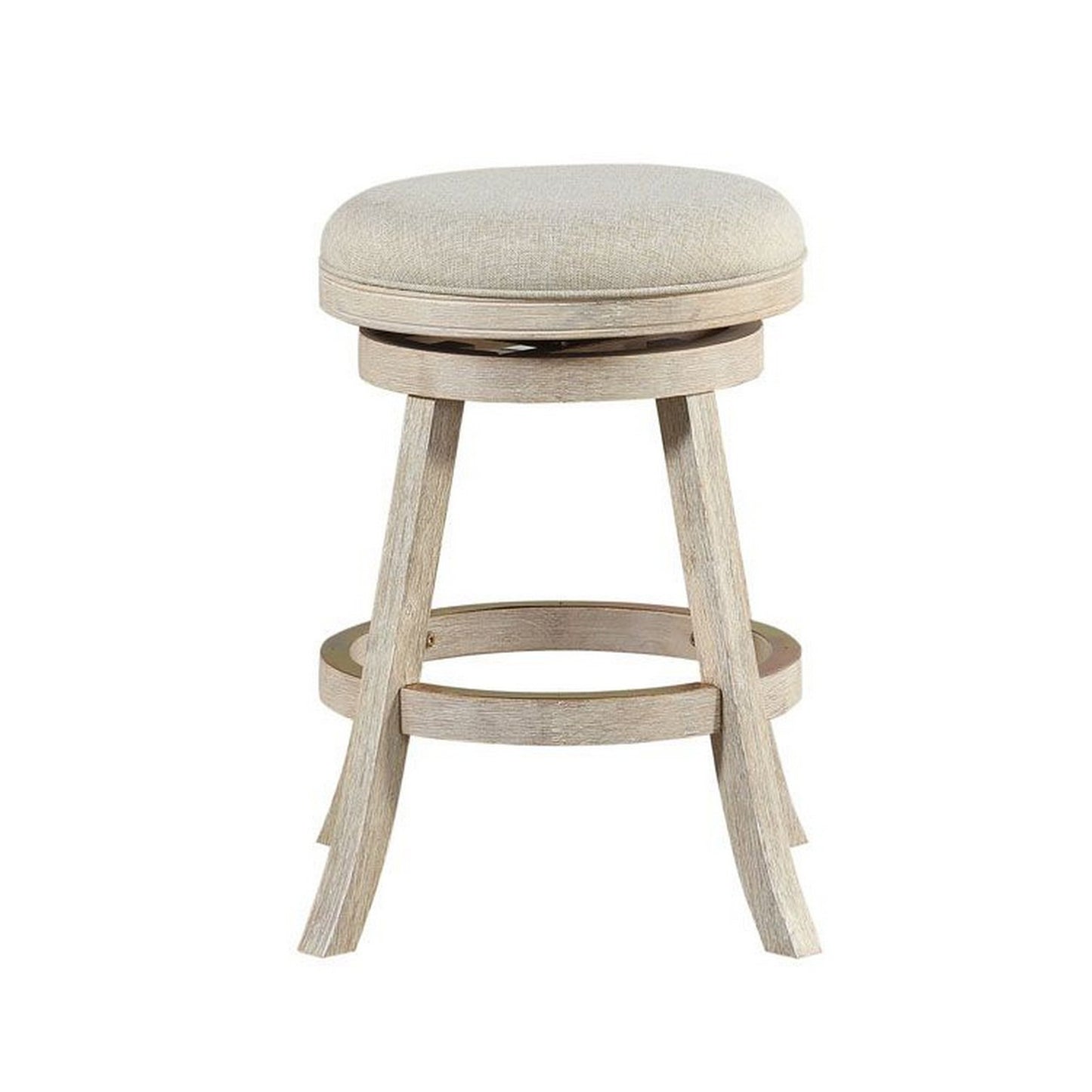 Wooden Swivel Counter Stool with Round Fabric Seat, Gray By Benzara | Stools | Modishstore - 3