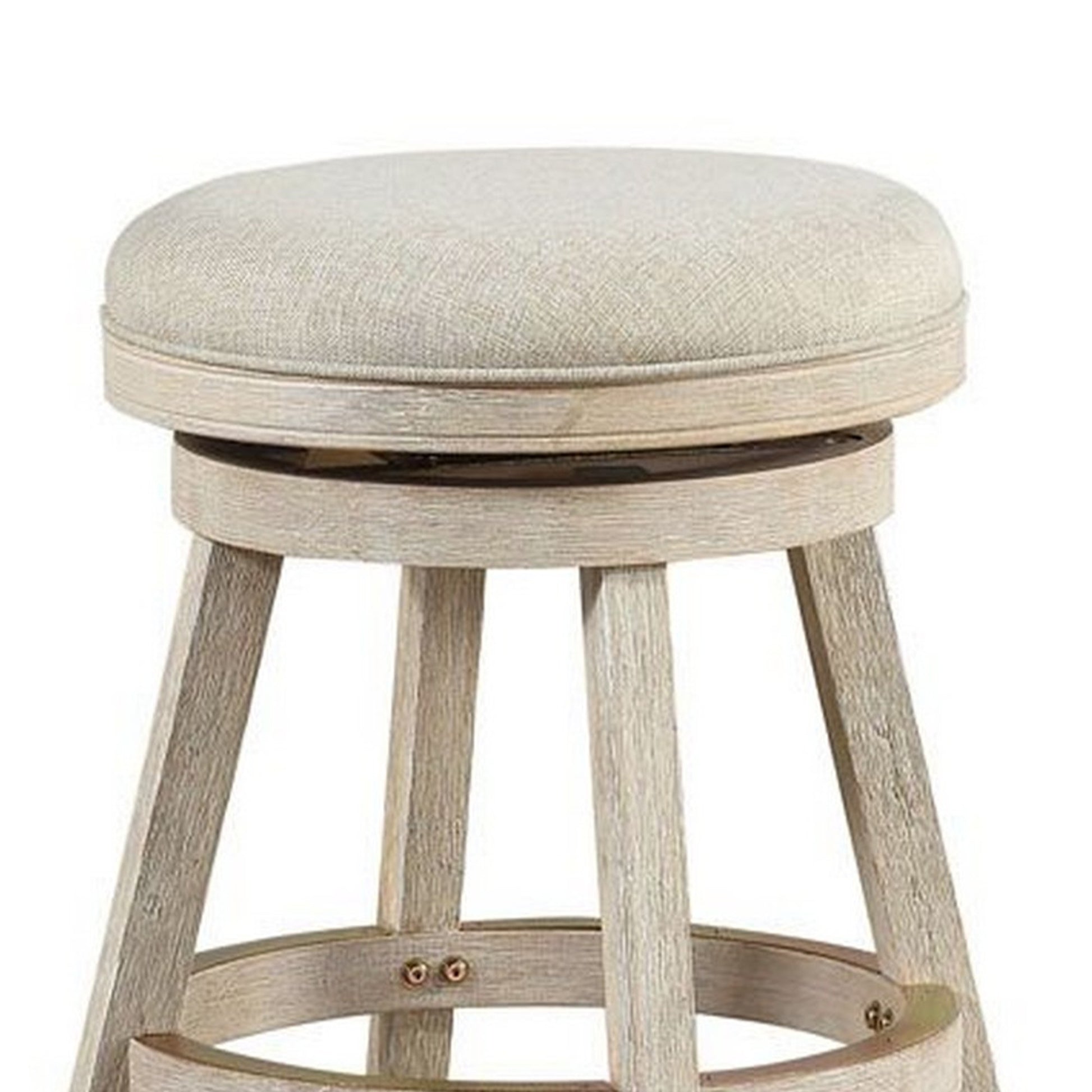 Wooden Swivel Counter Stool with Round Fabric Seat, Gray By Benzara | Stools | Modishstore - 6