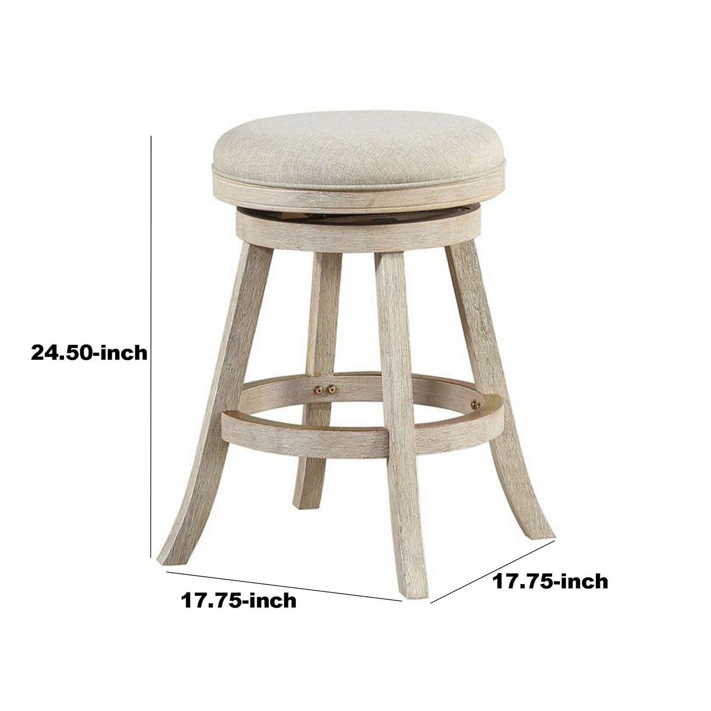 Wooden Swivel Counter Stool with Round Fabric Seat, Gray By Benzara | Stools | Modishstore - 4