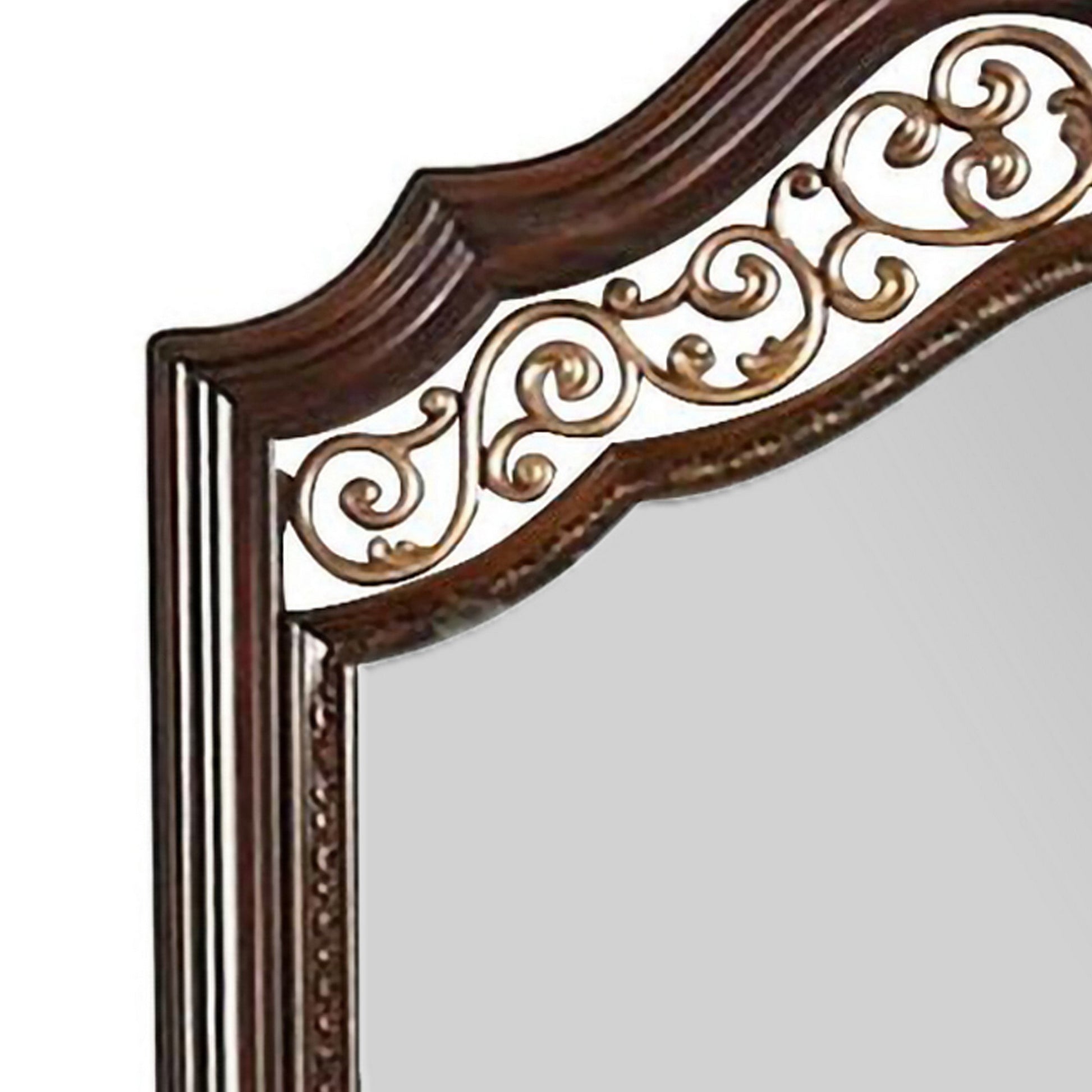 Molded Wooden Frame Mirror with Ornate Detailing, Brown By Casagear Home By Benzara | Mirrors | Modishstore - 2