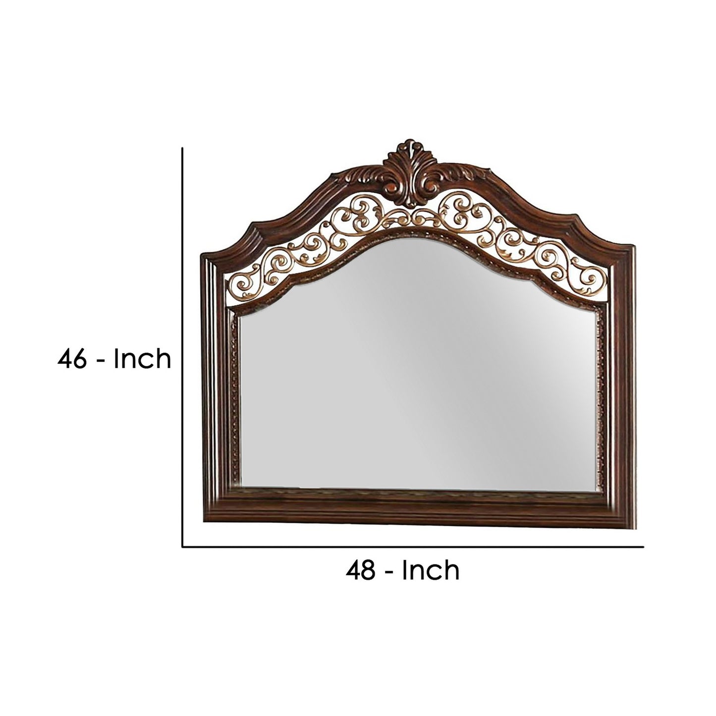 Molded Wooden Frame Mirror with Ornate Detailing, Brown By Casagear Home By Benzara | Mirrors | Modishstore - 5