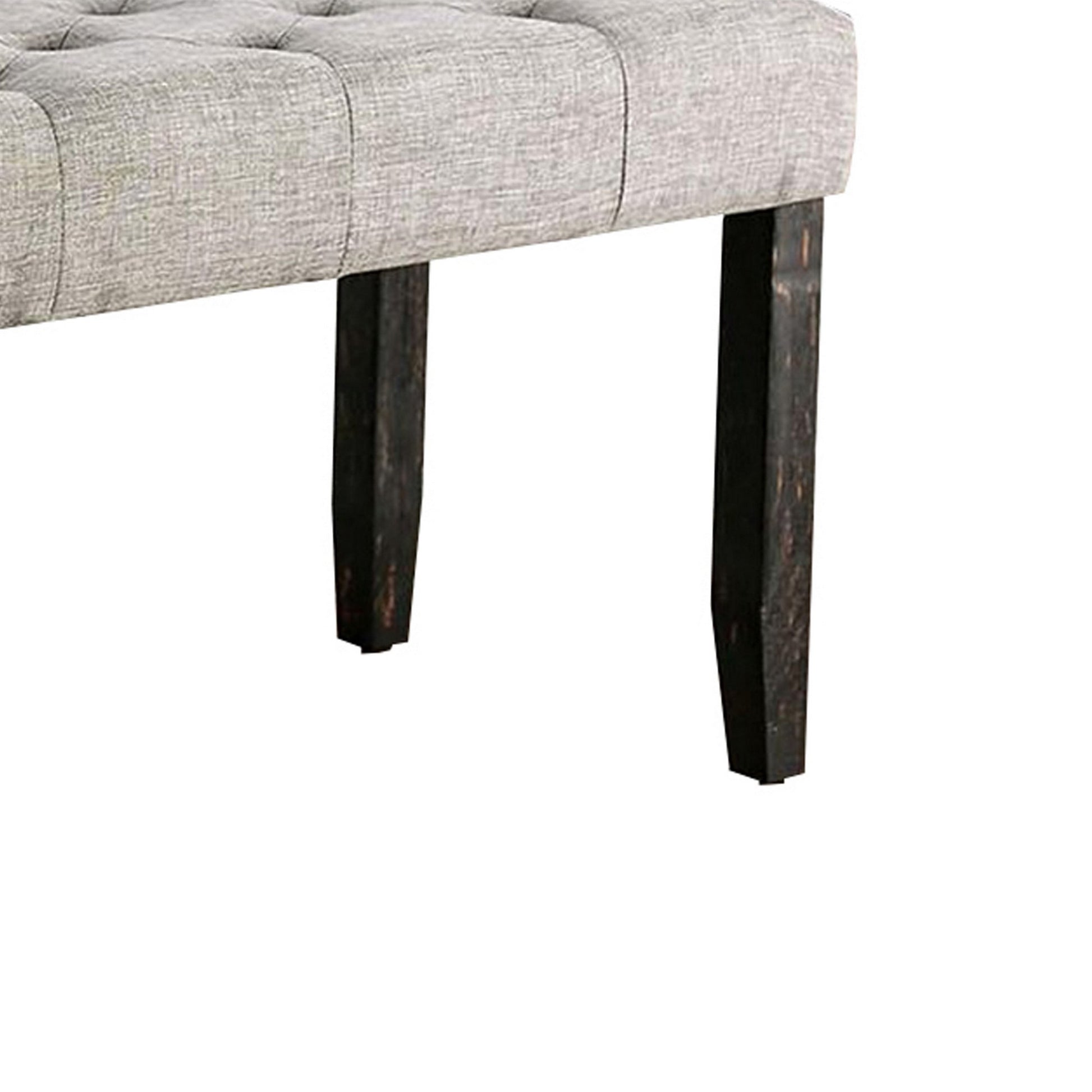 48 Inches Bench with Tufted Seat and Chamfered Legs, Light Gray By Benzara | Benches | Modishstore - 4