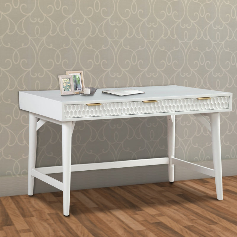 Writing Desk with 3 Drawers and Wooden Frame, White By Benzara | Desks | Modishstore