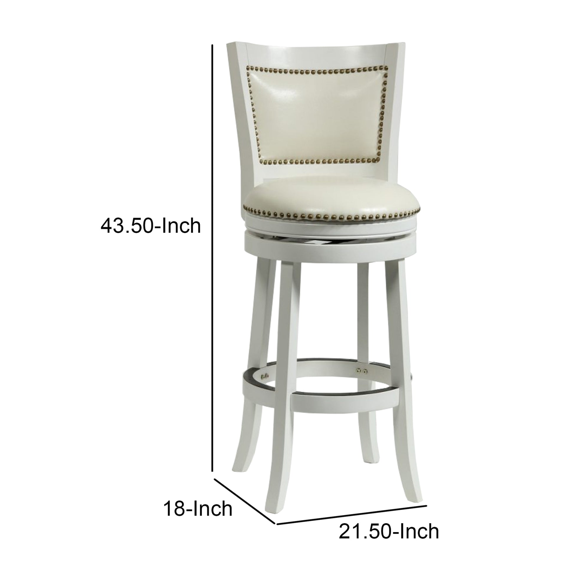 Nailhead Trim Round Leatherette Barstool with Flared Legs, White By Benzara | Bar Stools | Modishstore - 5