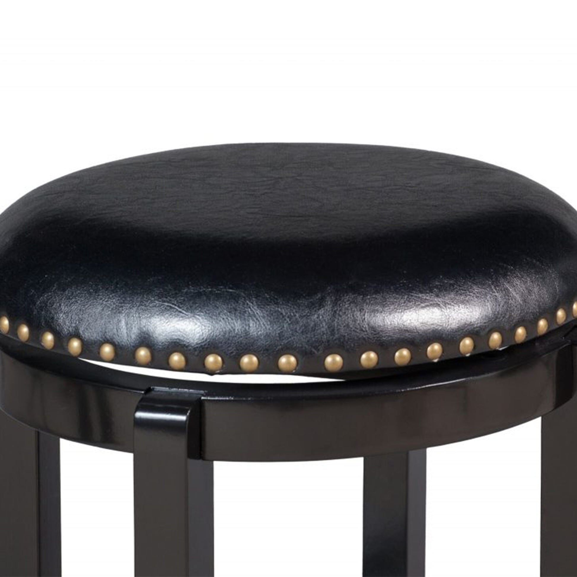 Nailhead Trim Round Leatherette Swivel Counter Stool with Flared Leg, Black By Benzara | Bar Stools | Modishstore - 2