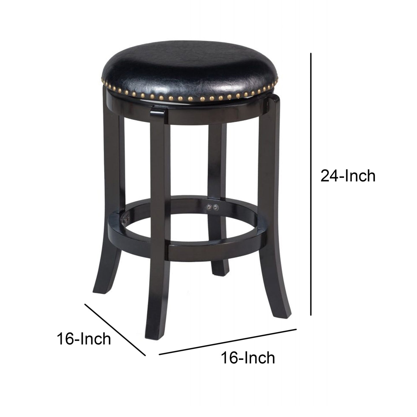 Nailhead Trim Round Leatherette Swivel Counter Stool with Flared Leg, Black By Benzara | Bar Stools | Modishstore - 4