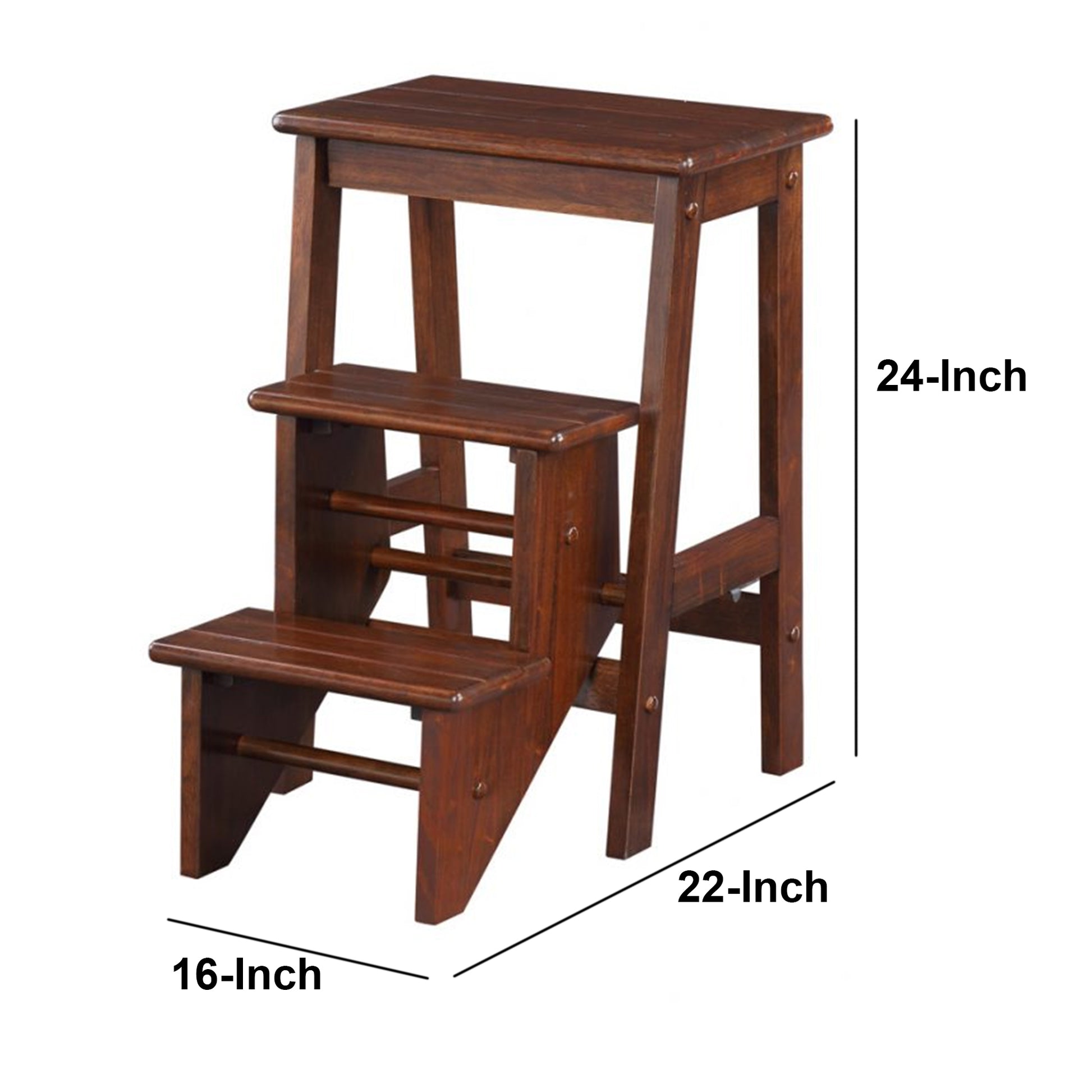 3 Step Wooden Frame Stool with Safety Latch, Brown By Benzara | Bar Stools | Modishstore - 5