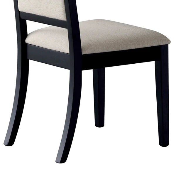 Wooden Dining Side Chair With Cream Upholstered seat And Back, Black, Set of 2 By Benzara | Dining Chairs | Modishstore - 3