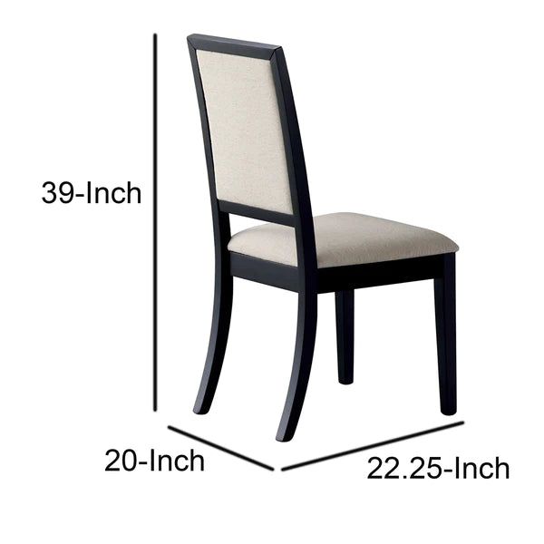 Wooden Dining Side Chair With Cream Upholstered seat And Back, Black, Set of 2 By Benzara | Dining Chairs | Modishstore - 2