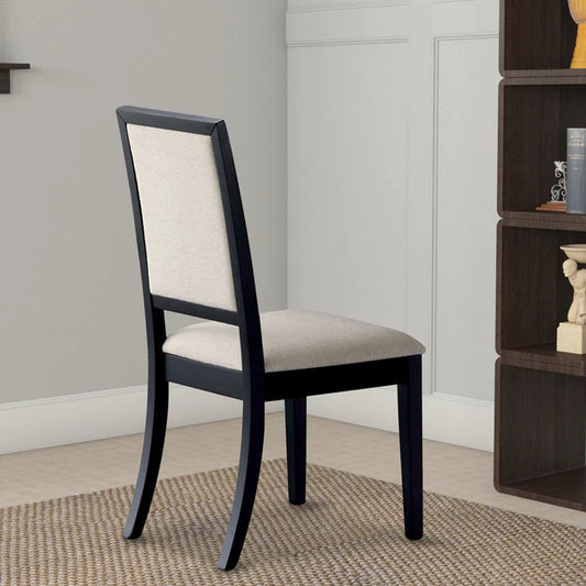 Wooden Dining Side Chair With Cream Upholstered seat And Back, Black, Set of 2 By Benzara | Dining Chairs | Modishstore