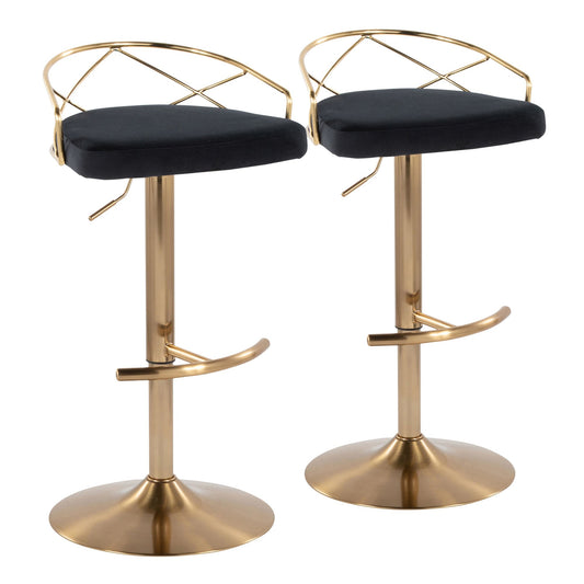 Charlotte Glam Adjustable Barstool - Set of 2 By LumiSource - BS-CHARLOTGLAMV-RNT2 AUBK2 | Bar Stools | Modishstore