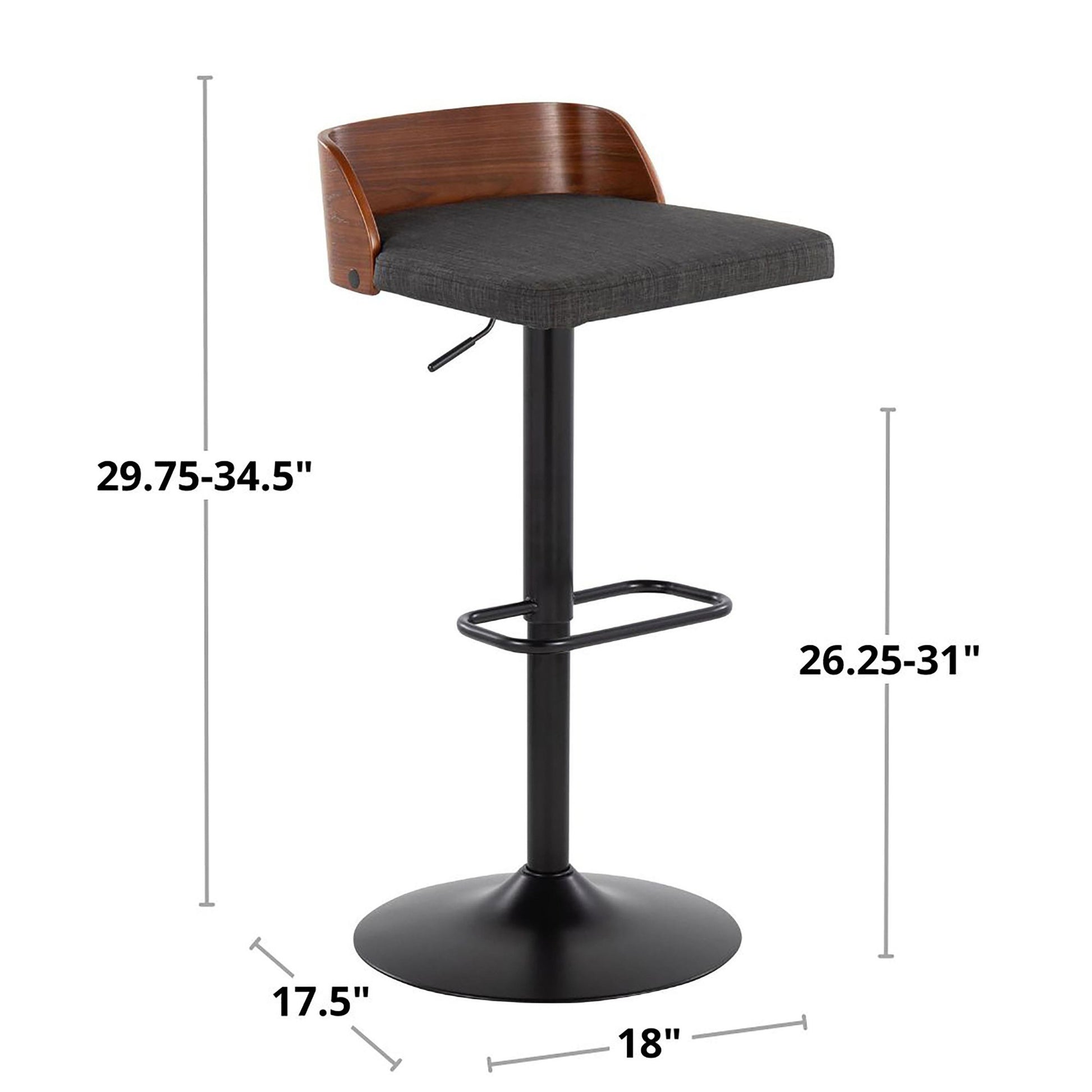 Maya Adjustable Barstool - Set of 2 By LumiSource - BS-MAYAFB-RR2 CHRWLCHAR2 | Bar Stools | Modishstore - 10