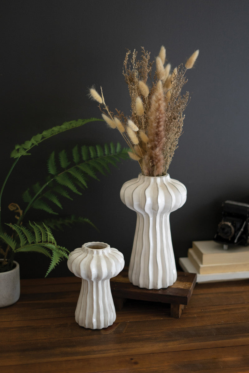 Organic White Ceramic Vases - Jelly Fish Set Of 2 By Kalalou | Vases | Modishstore - 2