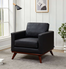 LeisureMod Chester Modern Leather Accent Arm Chair With Birch Wood Base