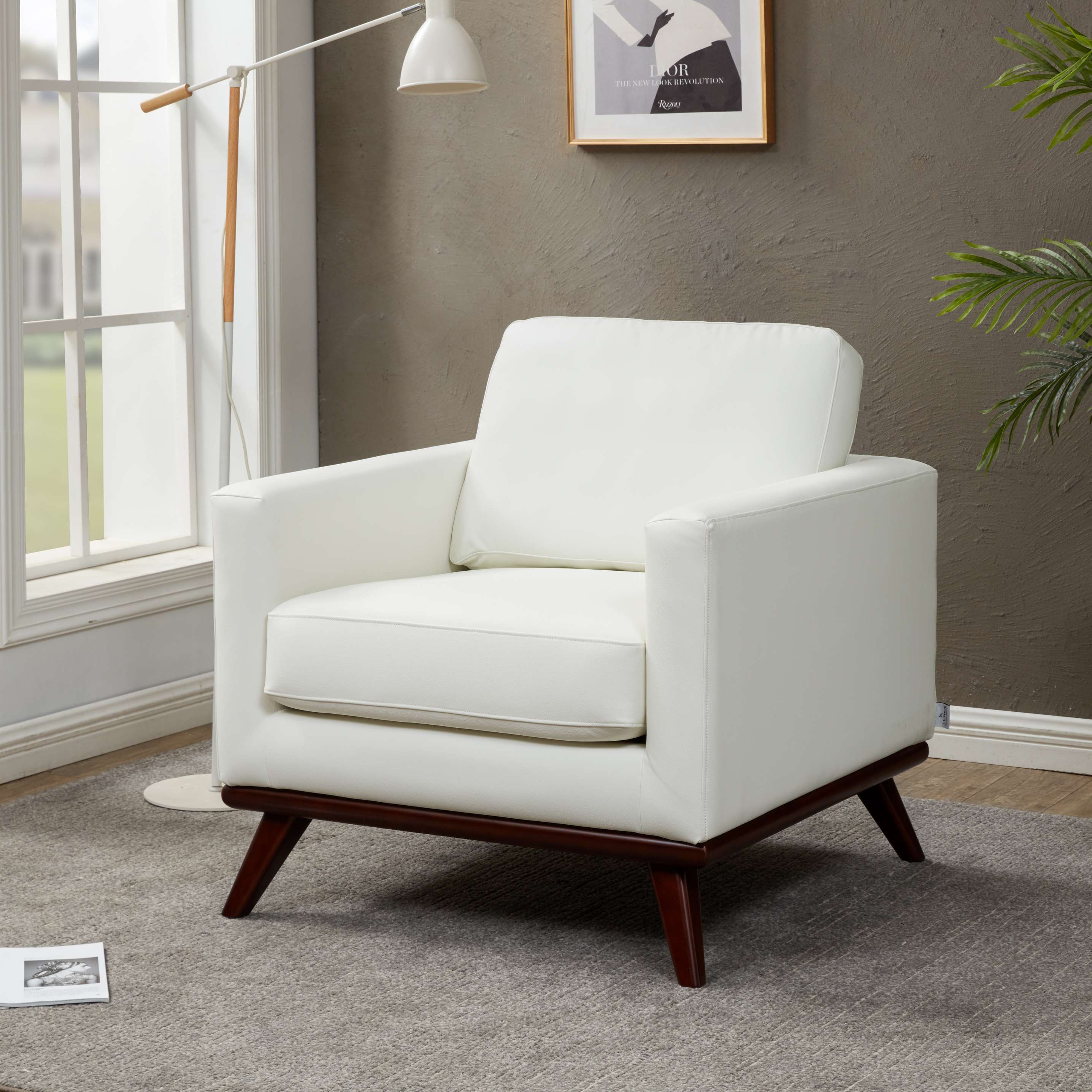 LeisureMod Chester Modern Leather Accent Arm Chair With Birch Wood