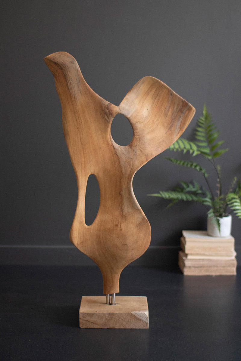 Carved Teak Wood Scuplture On A Base - Smooth By Kalalou | Sculptures | Modishstore - 4