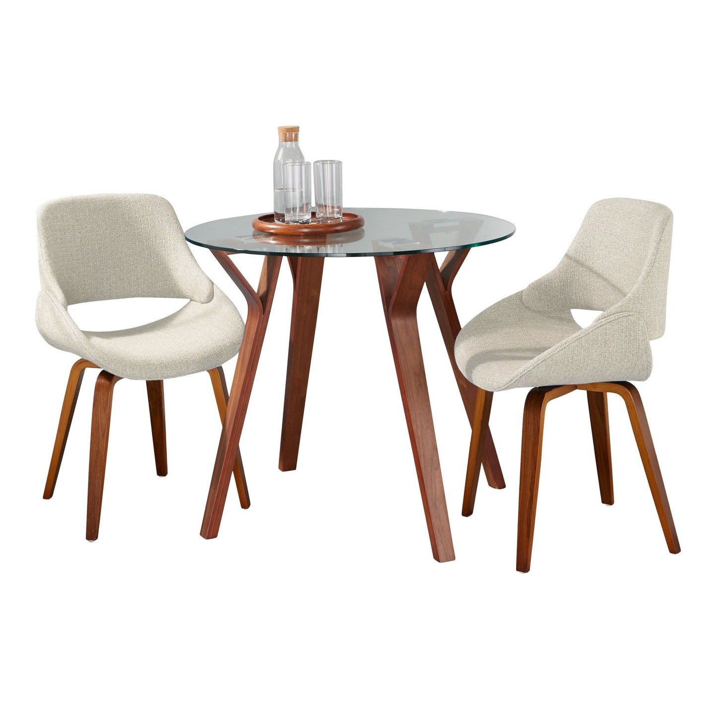 Folia Round Fabrico Dining Set - 3 Piece By LumiSource - DS3-FOLIARNDWLCL+2FBCONLFBWLCR | Dining Sets | Modishstore - 2