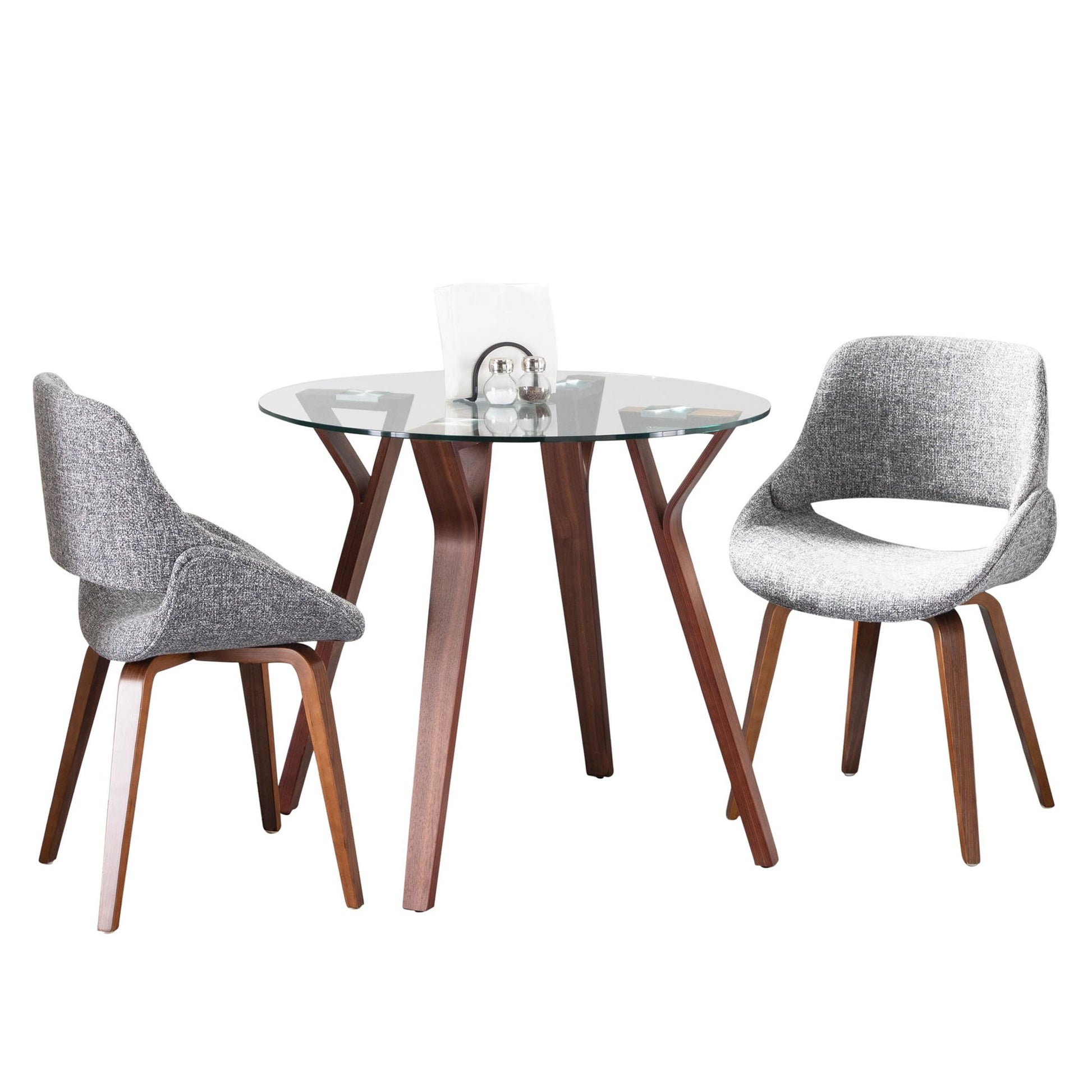 Folia Round Fabrico Dining Set - 3 Piece By LumiSource - DS3-FOLIARNDWLCL+2FBCONLFBWLCR | Dining Sets | Modishstore - 5