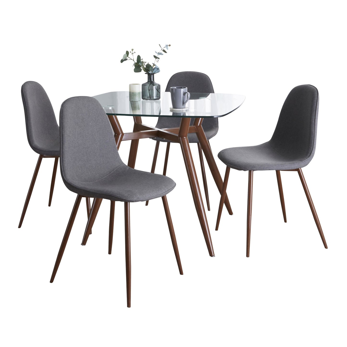 Clara-Pebble Square Dining Set - 5 Piece By LumiSource - DS5-CLRAWLGL+4PEBFBWLCHAR | Dining Sets | Modishstore - 2