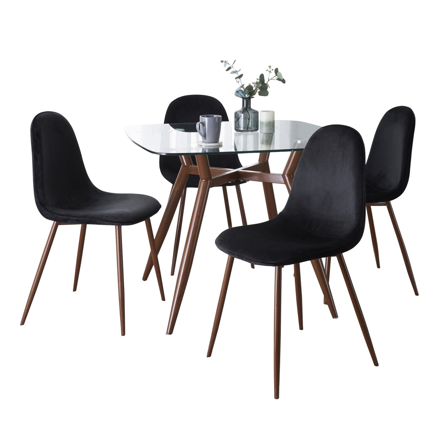 Clara-Pebble Square Dining Set - 5 Piece By LumiSource - DS5-CLRAWLGL+4PEBVWLBK | Dining Sets | Modishstore - 2