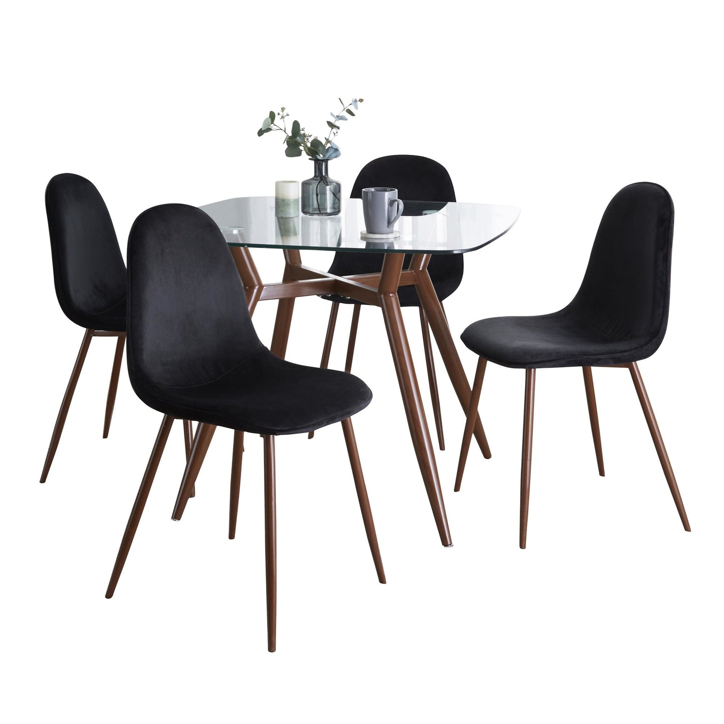 Clara-Pebble Square Dining Set - 5 Piece By LumiSource - DS5-CLRAWLGL+4PEBVWLBK | Dining Sets | Modishstore - 3