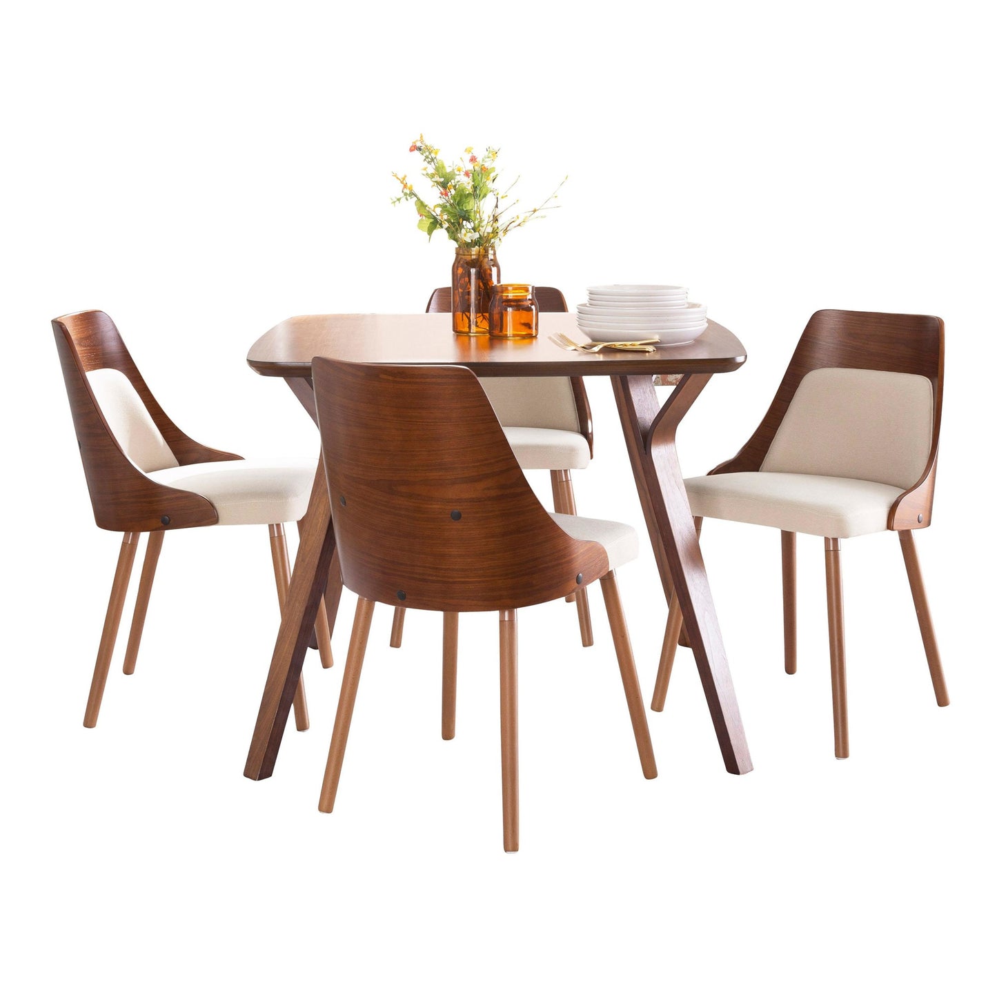 Folia-Anabelle Square Dining Set - 5 Piece By LumiSource - DS5-FOLIASQWL+4ANBELFBWLCR | Dining Sets | Modishstore - 3