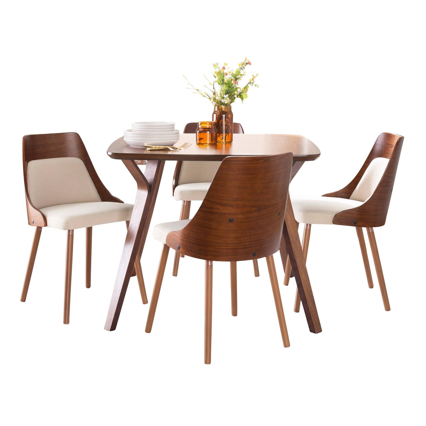 Folia-Anabelle Square Dining Set - 5 Piece By LumiSource - DS5-FOLIASQWL+4ANBELFBWLCR | Dining Sets | Modishstore - 4