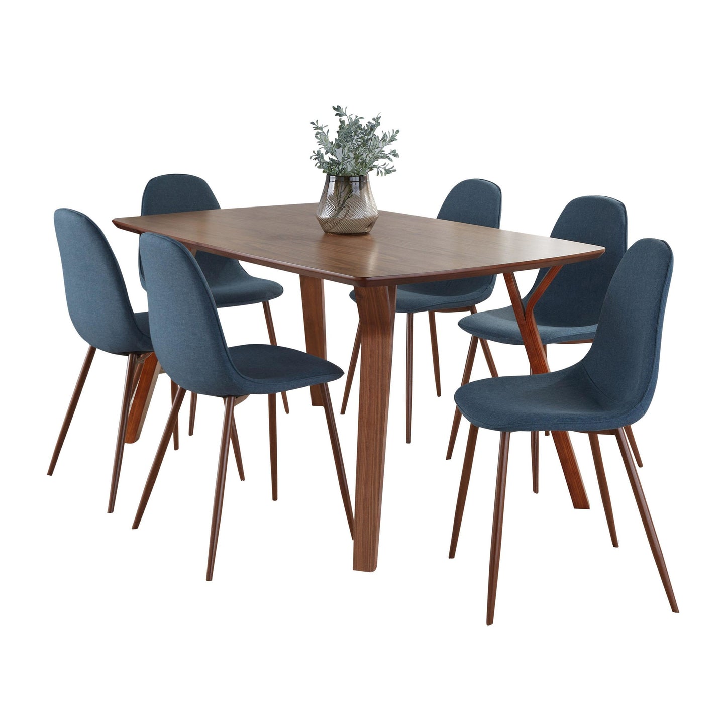 Folia Pebble Dining Set - 7 Piece By LumiSource - DS7-FOLIAWL+6PEBWLBU | Dining Sets | Modishstore - 2