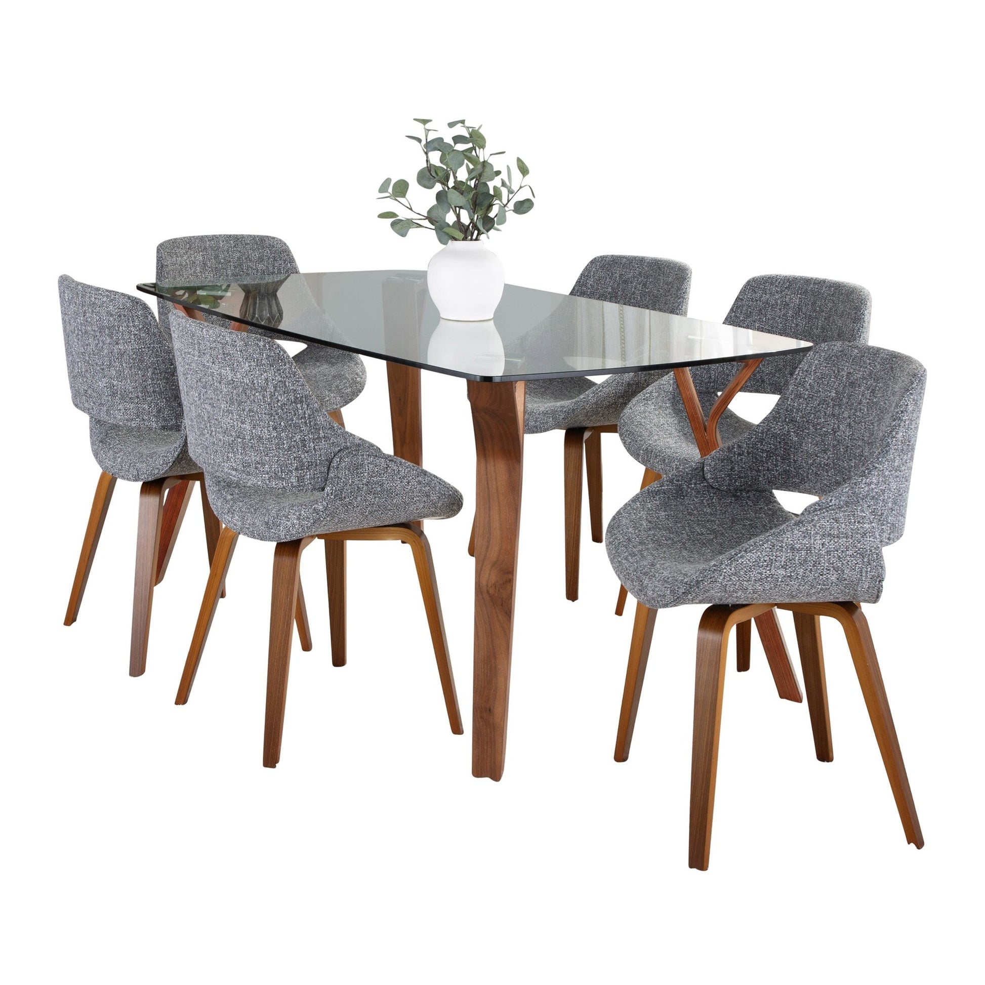 Folia Fabrico Dining Set - 7 Piece By LumiSource - DS7-FOLIAWLCL+6FBCOWLGY | Dining Sets | Modishstore - 2