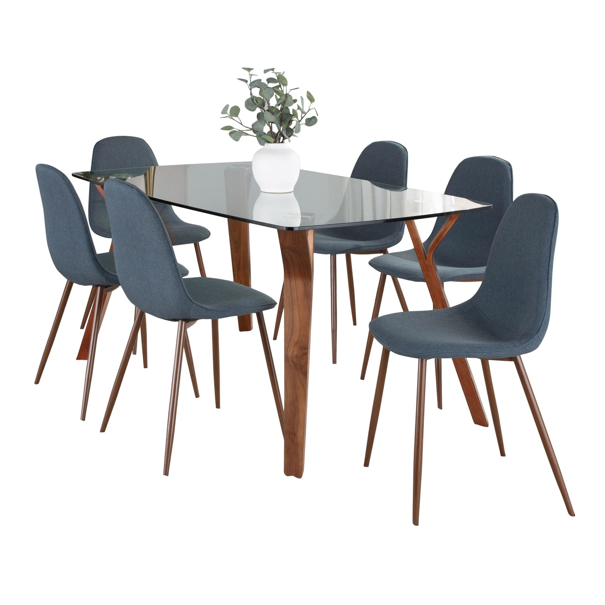 Folia Pebble Dining Set - 7 Piece By LumiSource - DS7-FOLIAWLCL+6PEBWLBU | Dining Sets | Modishstore - 2