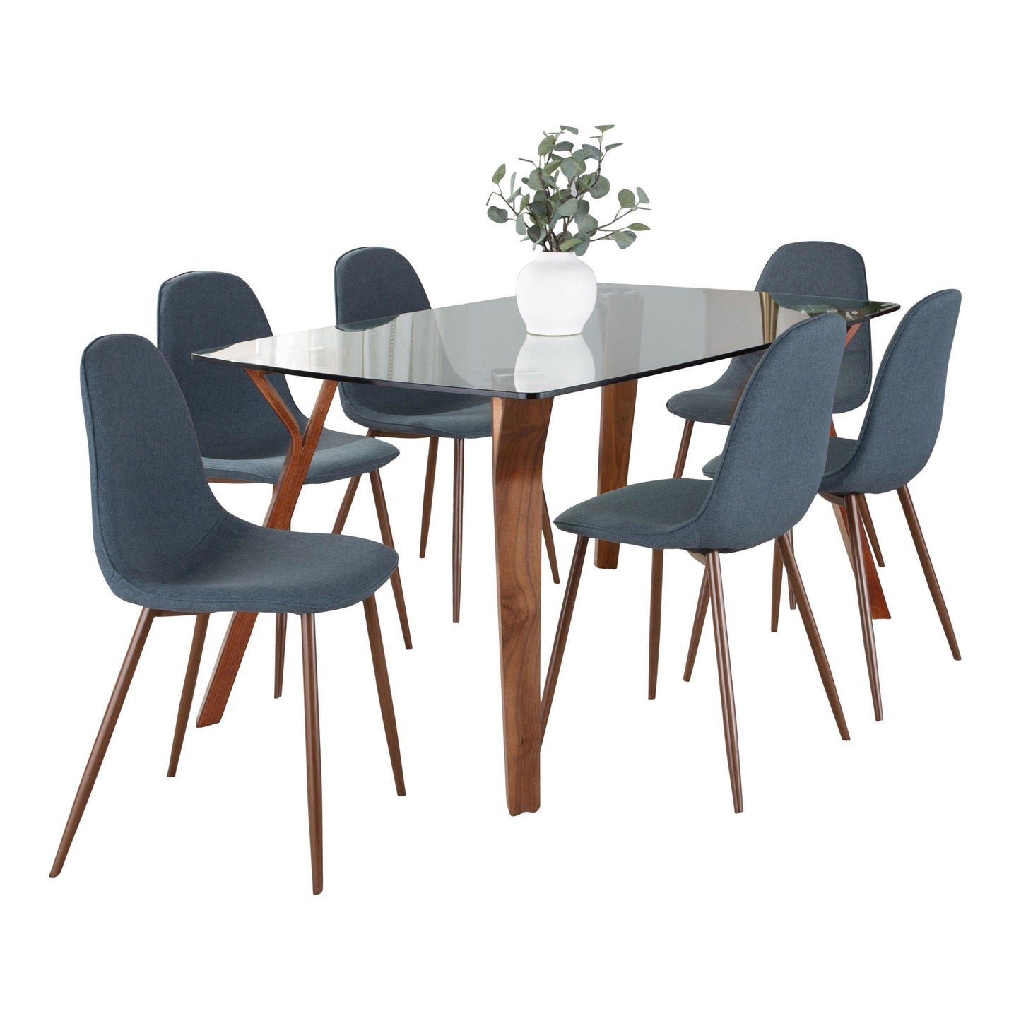 Folia Pebble Dining Set - 7 Piece By LumiSource - DS7-FOLIAWLCL+6PEBWLBU | Dining Sets | Modishstore - 3