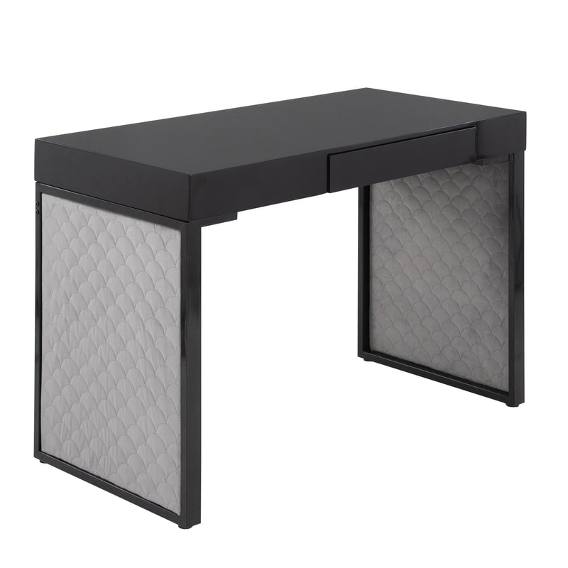 Drift Upholstered Desk By LumiSource - OFD-DRIFTUP BKBKSV | Desks | Modishstore