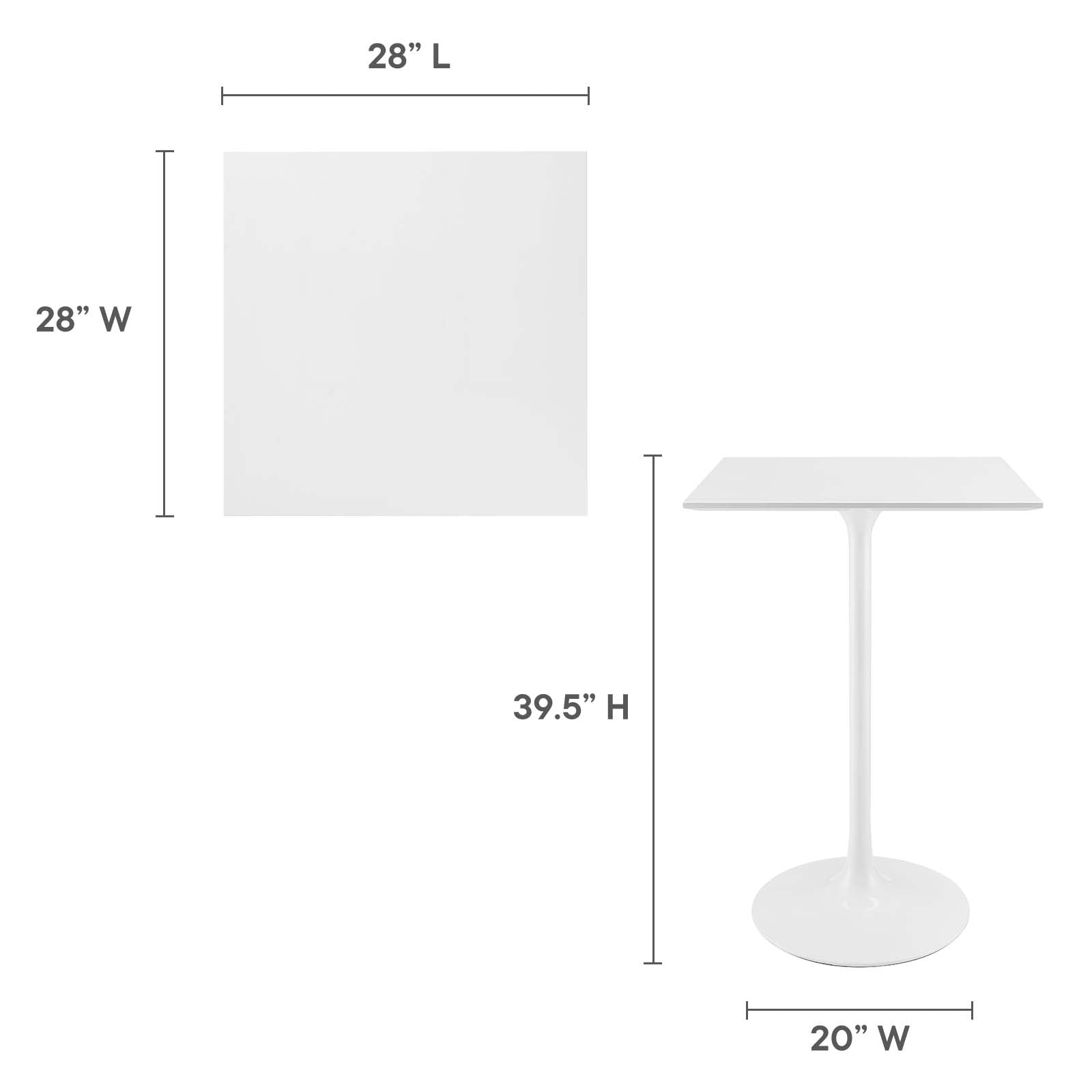 modway Lippa 28" Square Wood Top Bar Table White - EEI-1826 | Bar Tables | Modishstore - 11