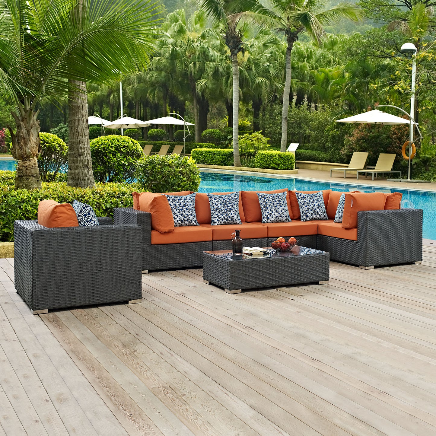 Modway Sojourn 7 Piece Outdoor Patio Sunbrella® Sectional Set