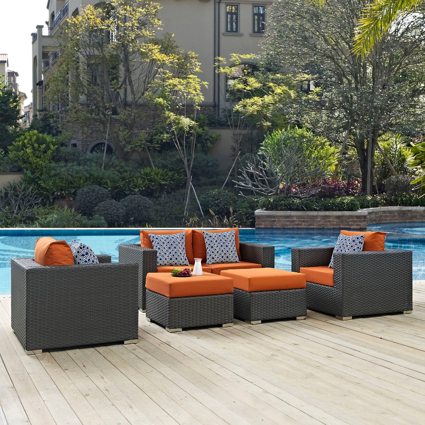 Modway Sojourn 5 Piece Outdoor Patio Sunbrella® Sectional Set