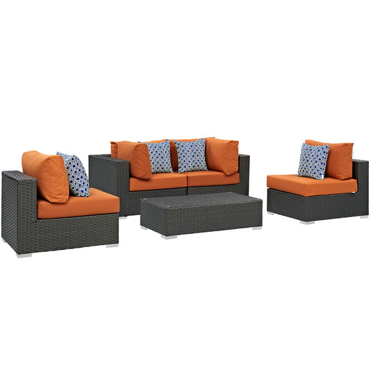 Modway Sojourn 5 Piece Outdoor Patio Sunbrella® Sectional Set