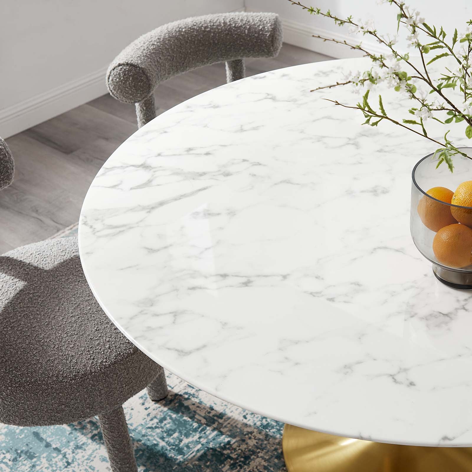 Modway Lippa 54 Round Artificial Marble Dining Table in Gold White EEI 3233 Gold White Modish Store