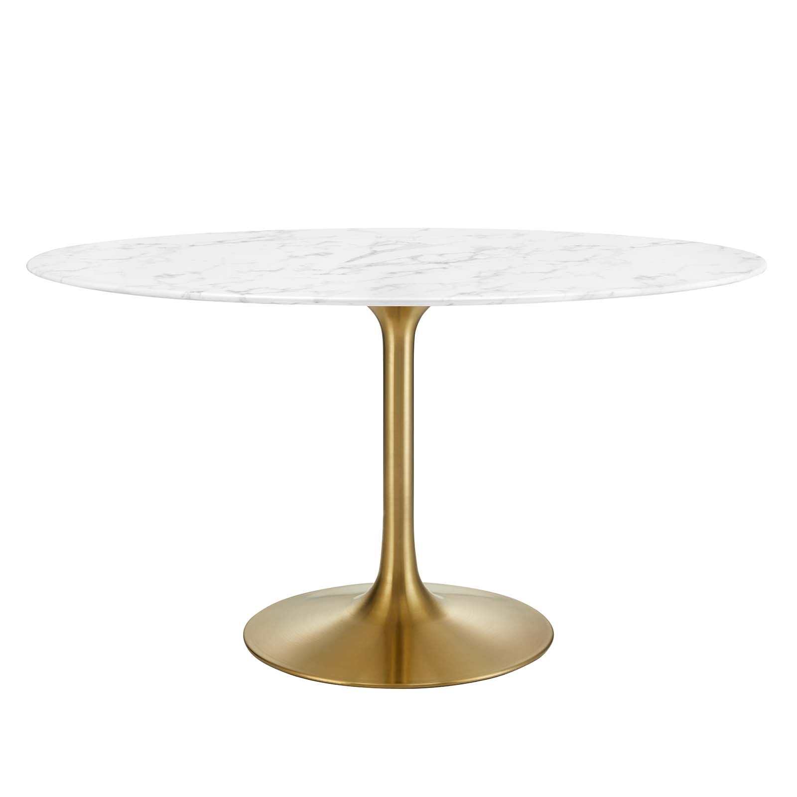 Modway Lippa 54" Oval Artificial Marble Dining Table In Gold White ...