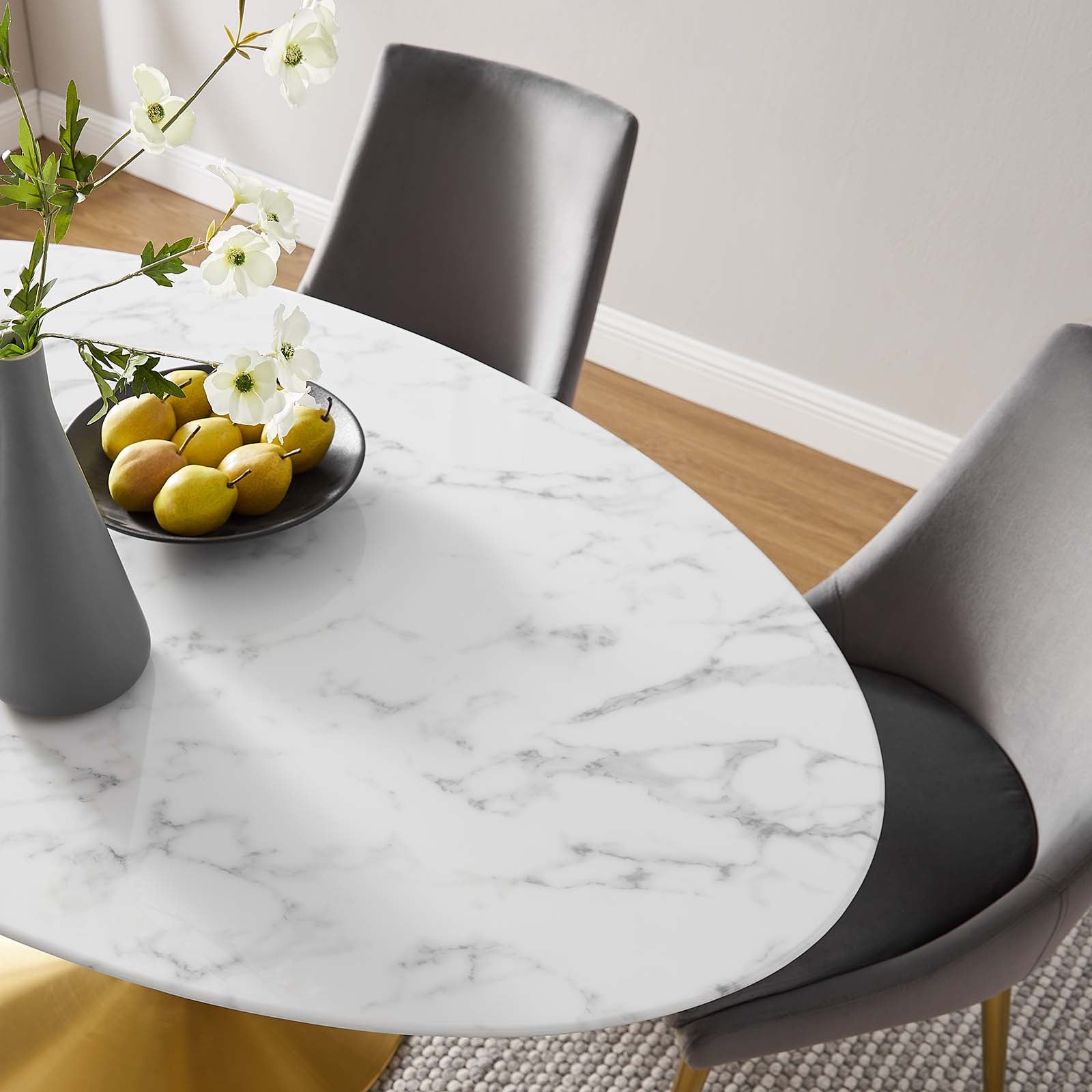 Modway Lippa 60" Oval Artificial Marble Dining Table in Gold White - EEI-3236 | Dining Tables | Modishstore - 5