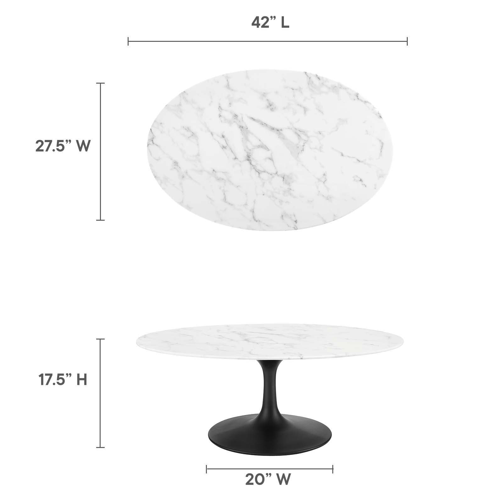 Modway Lippa 42" Oval-Shaped Artificial Marble Coffee Table-EEI-3534 - EEI-3534 | Coffee Tables | Modishstore - 9