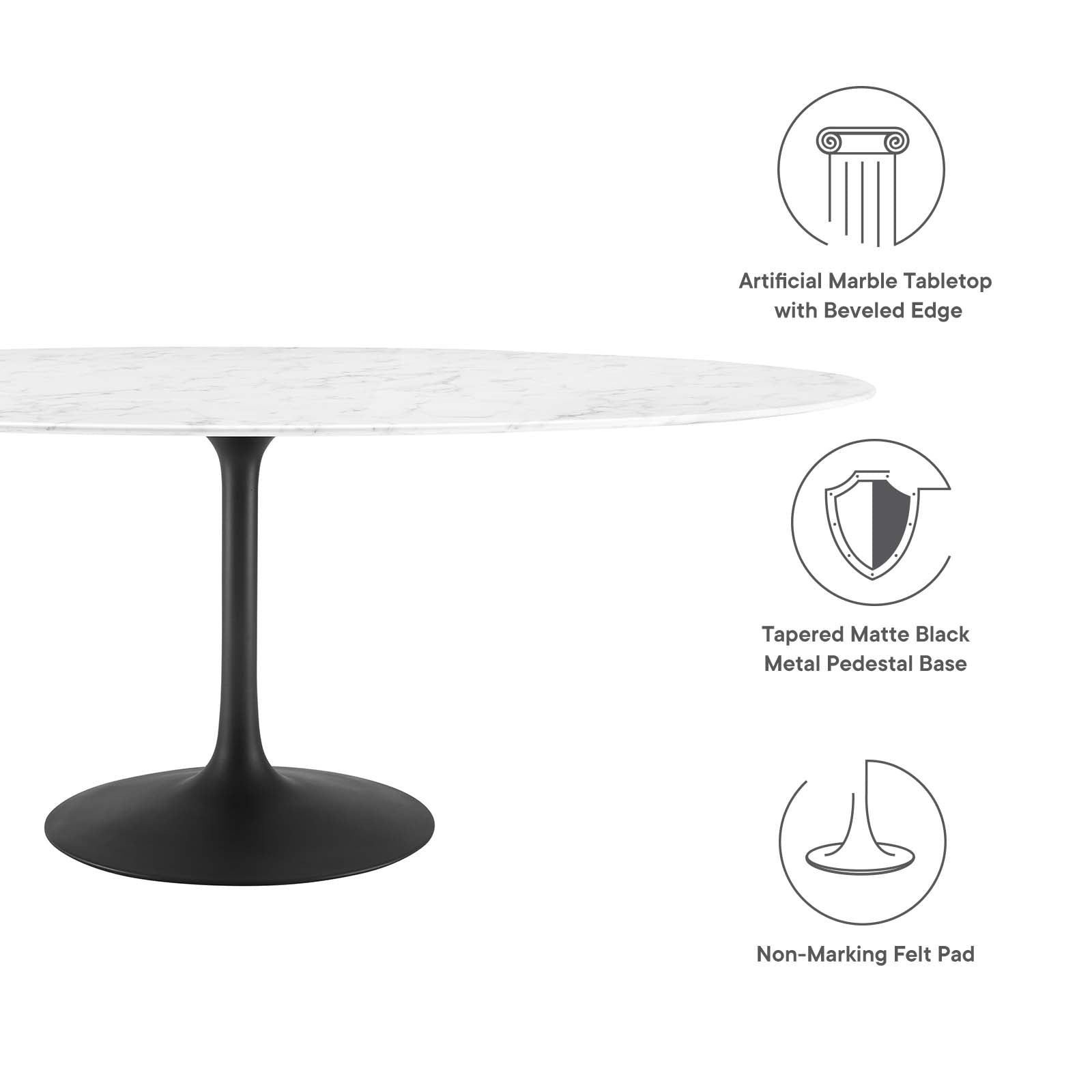 Modway Lippa 78" Oval Artificial Marble Dining Table - EEI-3542 | Dining Tables | Modishstore - 9