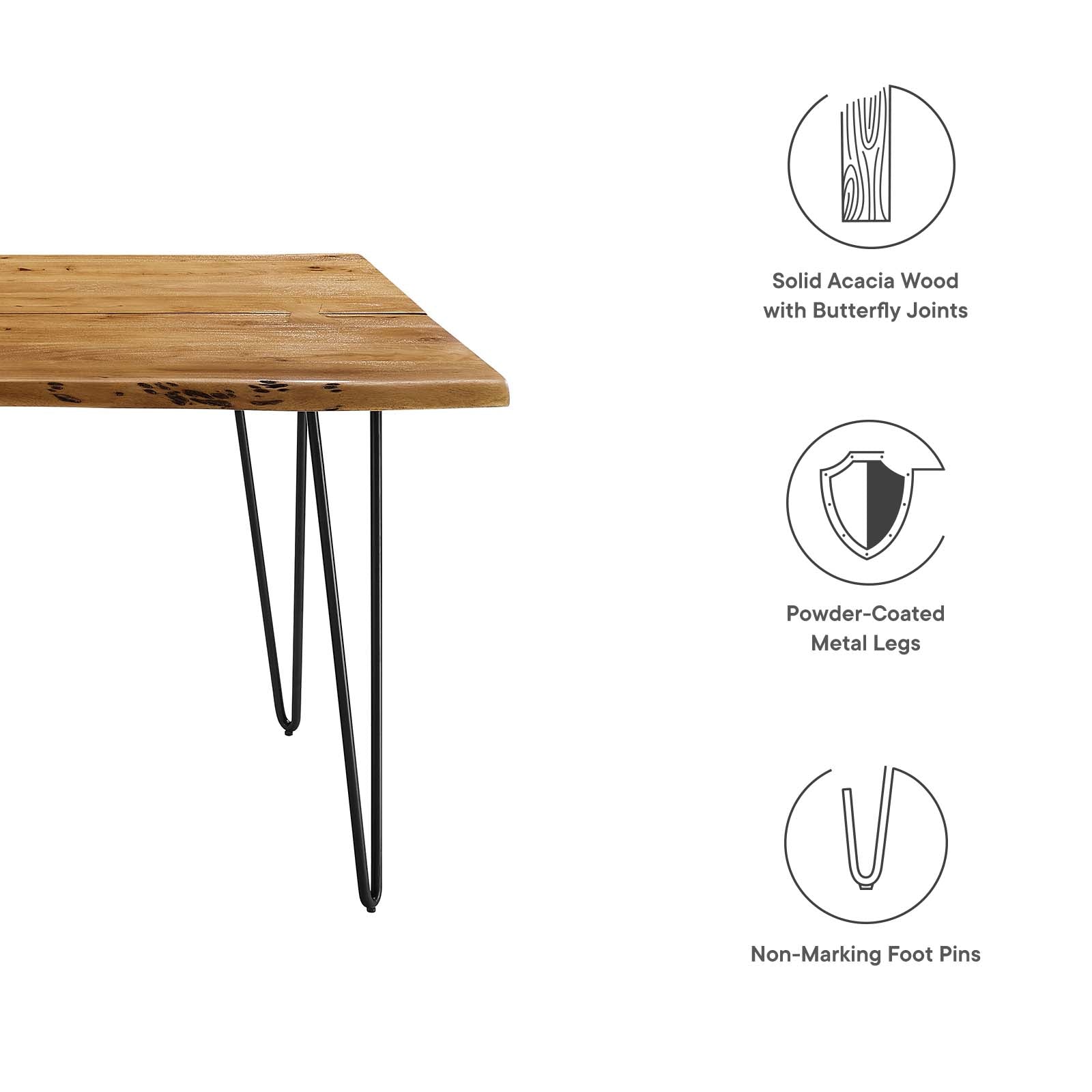 Ardor 74" Live Edge Acacia Wood Dining Table By Modway - EEI-6070 | Dining Tables | Modishstore - 31