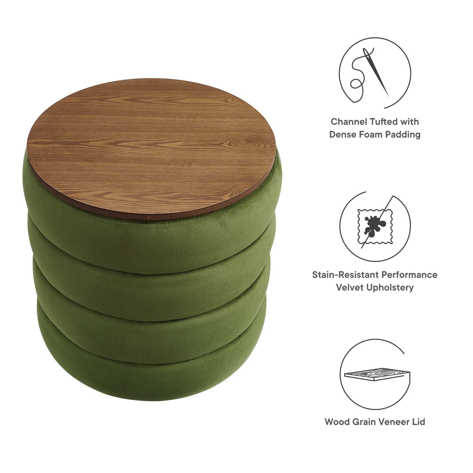 Mezzo Round Performance Velvet Storage Ottoman By Modway - EEI-6684 | Ottomans | Modishstore - 7