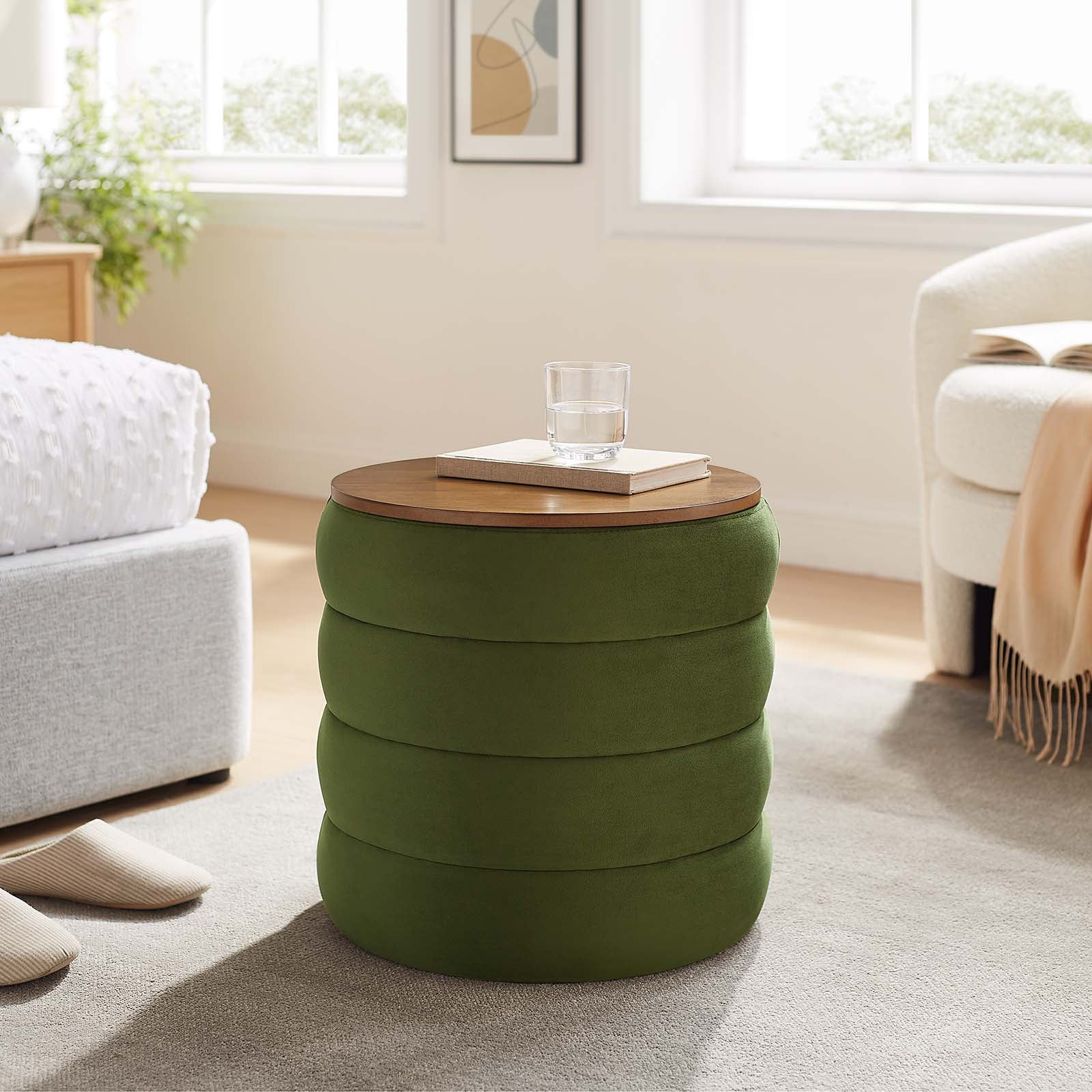 Mezzo Round Performance Velvet Storage Ottoman By Modway - EEI-6684 | Ottomans | Modishstore - 1