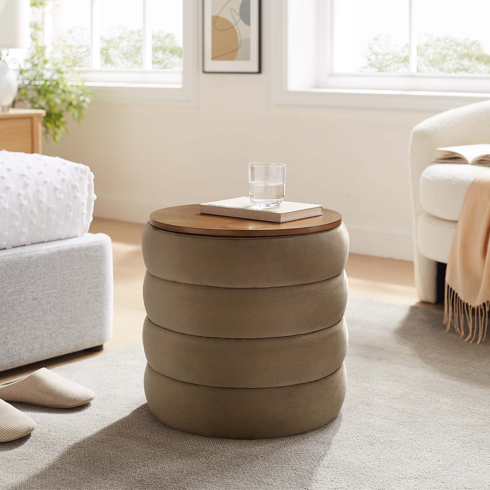 Mezzo Round Performance Velvet Storage Ottoman By Modway - EEI-6684 | Ottomans | Modishstore - 24