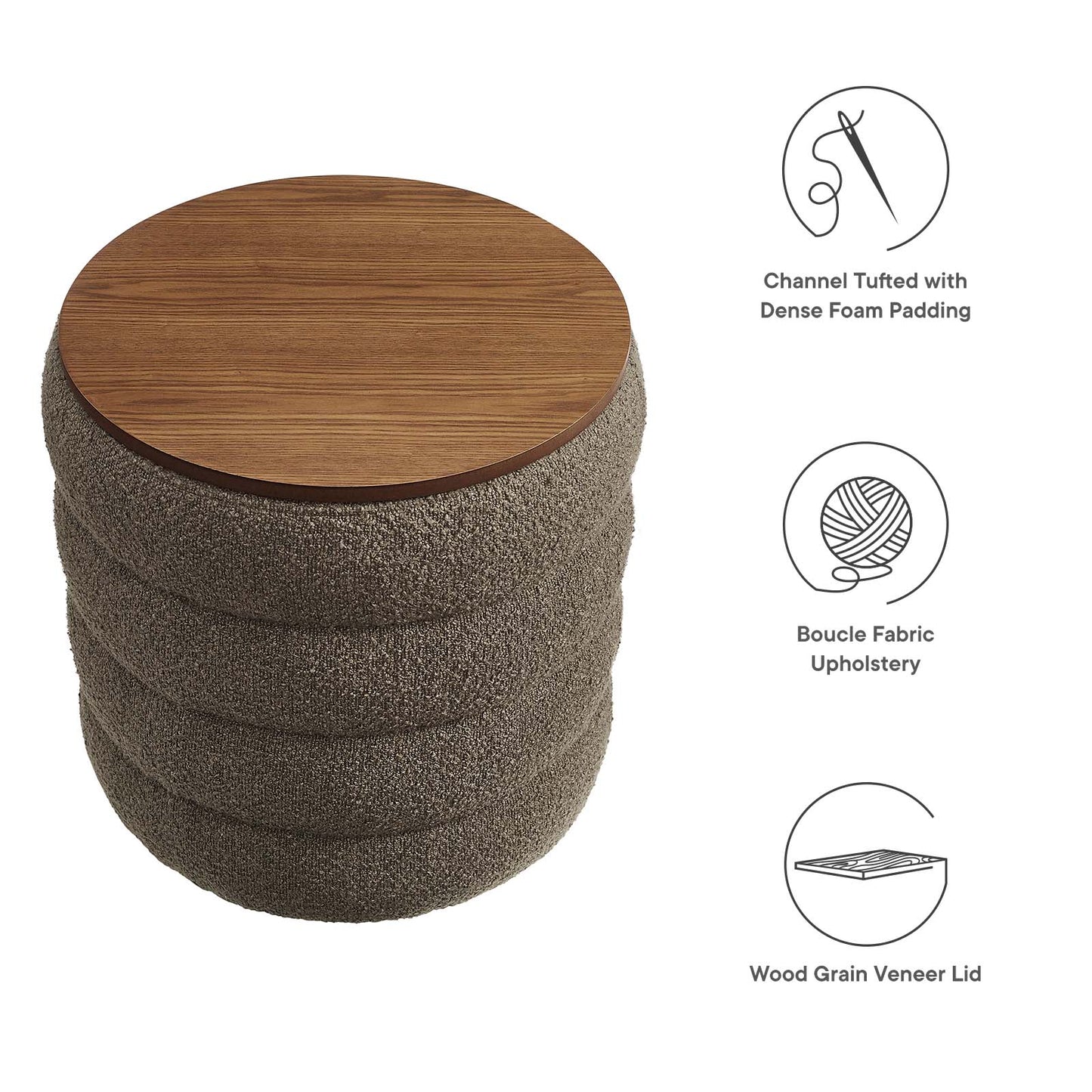 Mezzo Round Boucle Fabric Storage Ottoman By Modway - EEI-6685 | Ottomans | Modishstore - 7