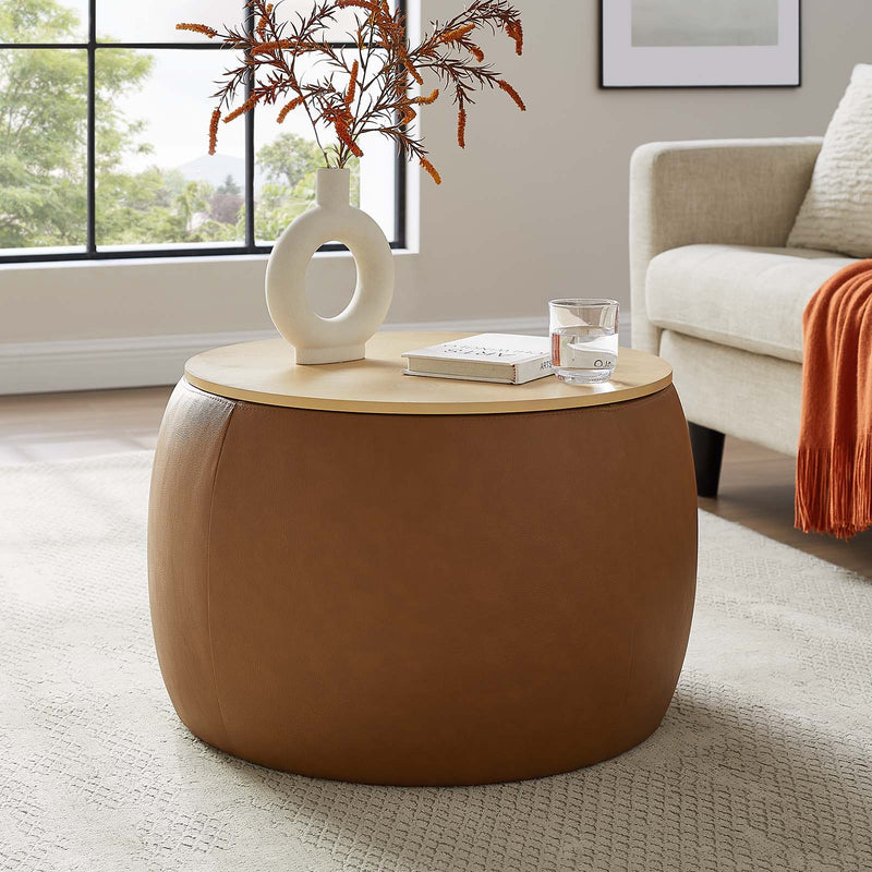 Perla Round Vegan Leather Storage Ottoman By Modway - EEI-6687 | Ottomans | Modishstore - 1