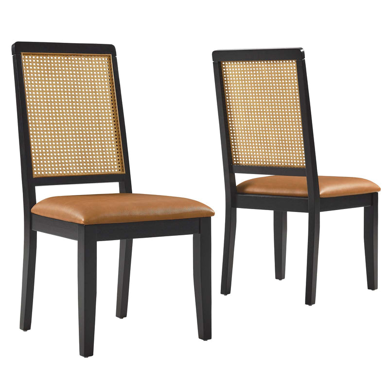 Arlo Vegan Leather Upholstered Faux Rattan and Wood Dining Side Chairs - Set of 2 By Modway - EEI-6802 | Dining Chairs | Modishstore - 10