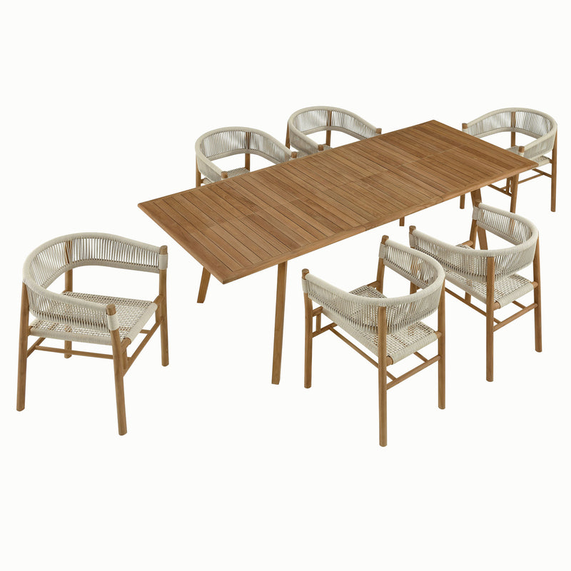 Vienna 7-Piece Outdoor Patio Teak and Rope Dining Set with Curved-Back Armchairs by Modway | Armchairs | Modishstore - 7